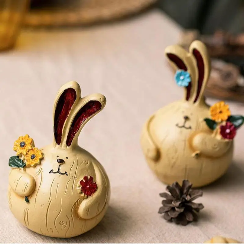 Cute Rabbit Design Resin Ornament, 1 Set Creative Desktop Decoration, Festive & Party Supplies for Home Office Decoration