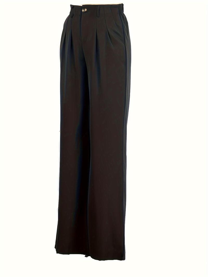 Product Introduction of Women's Solid Plicated High Waist Straight Leg Pants, Casual Pocket Trousers for Daily Wear, Ladies Bottoms for All Seasons 14