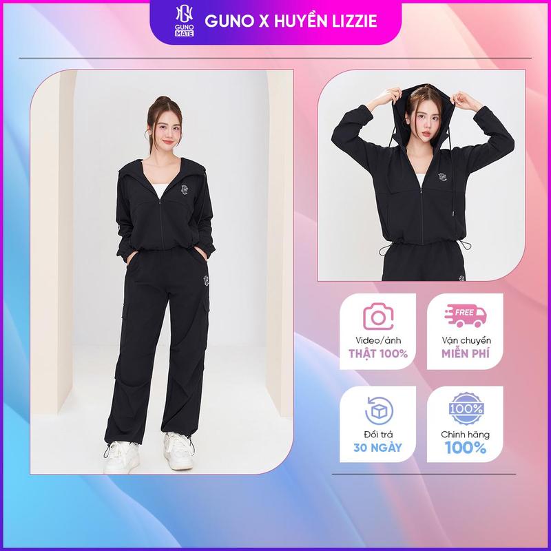 24DBNU177B-Bộ quần áo gió NỮ GUNO có mũ quần suông túi hộp SP5 Top Women