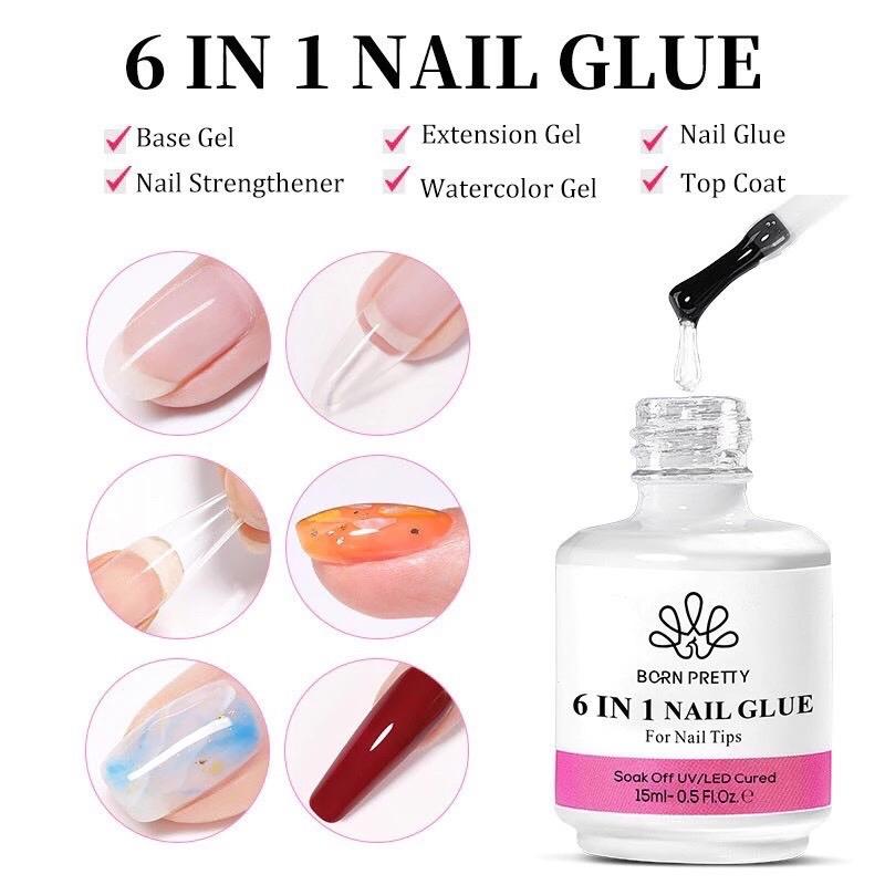 Glue Gel 6in1 siêu cấp chính hãng - Làm Base, Cứng Móng, Gắn Móng Up, Nối Đắp Móng, Loang Vân Đá, Ẩn Gel Trang Trí Móng Nail