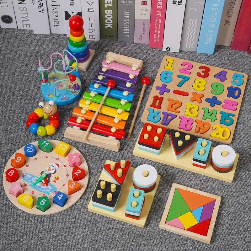 Wooden Toys Shape Puzzle Color Geometric Board Jigsaw Blocks Educational Toys for Kid Montessori Toy