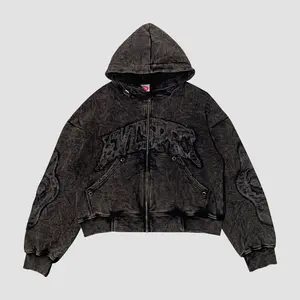 EVILSPIRIT HOODIE - LOJIE WASHED UNISEX Fleece Zipper Pria Bordir Katun Lembut Nyaman Sweater Keren High Fit Distro Sweatshirt