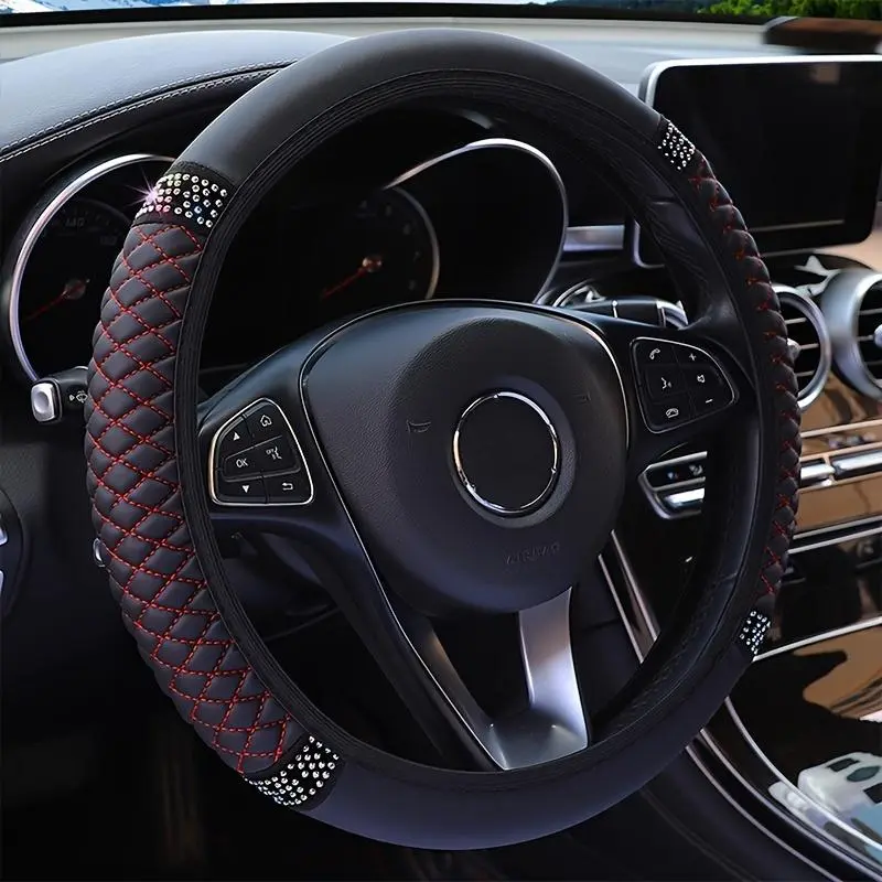 Artificial Rhinestone Car Steering Wheel Cover, Decorative Car Steering Wheel Protector, Car Interior Accessories For Decoration, Pink 5
