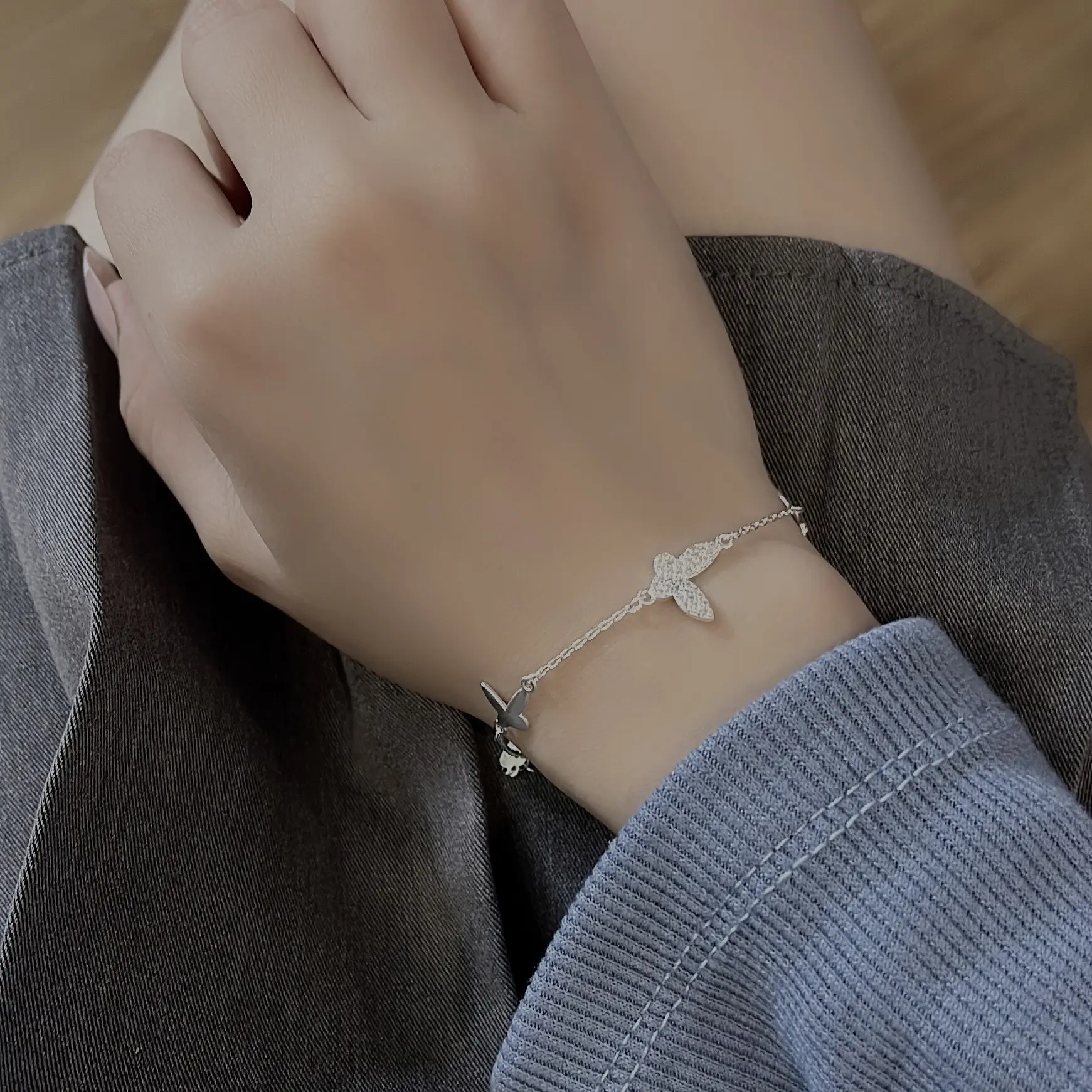 Lắc tay bạc ý S925 Metoo Silver Tam Hồ Điệp tinh tế  - Metoosilver