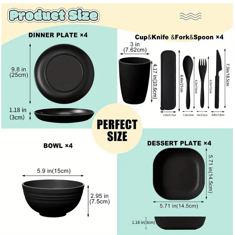 Reusable Cutlery Set, 32pcs/set Including Plate, Bowl, Cup, Knife, Fork & Spoon, Portable Tableware Set for Home Kitchen Picnic Camping Party, Fathers Day Gift 1