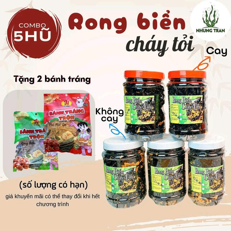 5 HŨ RONG BIỂN CHÁY TỎI hũ 70 gam tặng 2 bánh tráng ăn vặt trộn cơm