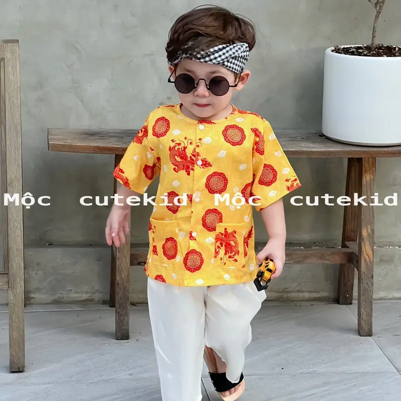 Bộ quấn áo bé trai (4-35kg), bộ đồ áo Gấm quần Lụa, cho bé mặc trong các dịp lễ như trung thu ... 3