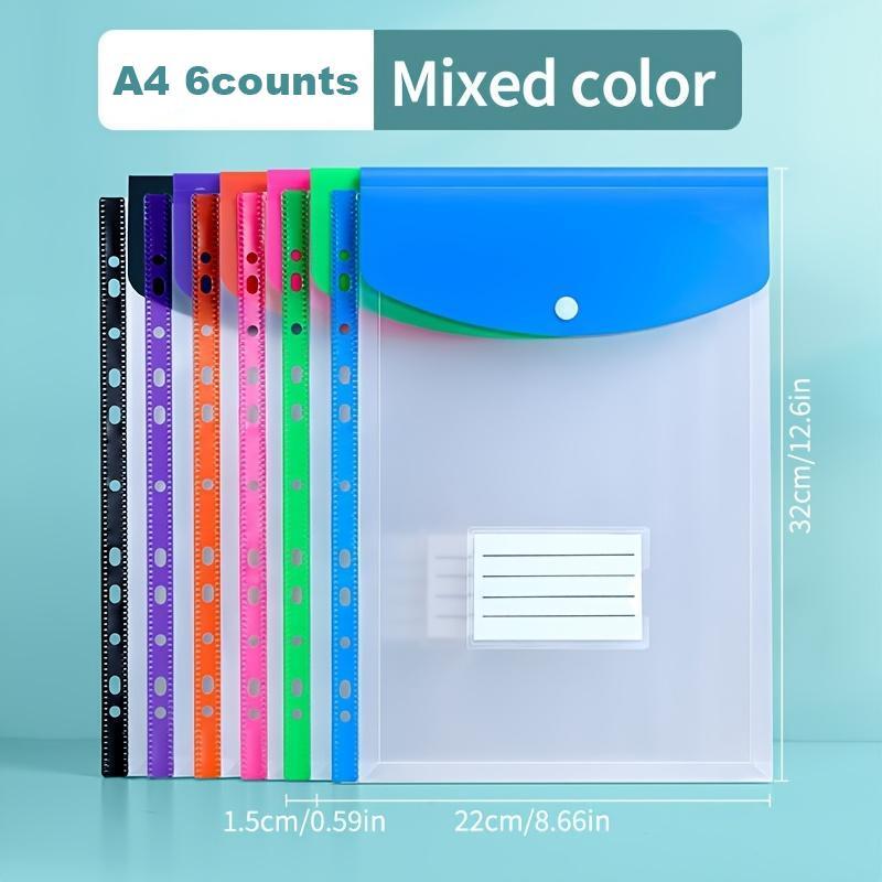 A4 File Folder, 6/60pcs Colorful File Binder with 11-hole Binder Rings, Expandable Button and Label Pockets for School, Home, Office, Travel 2