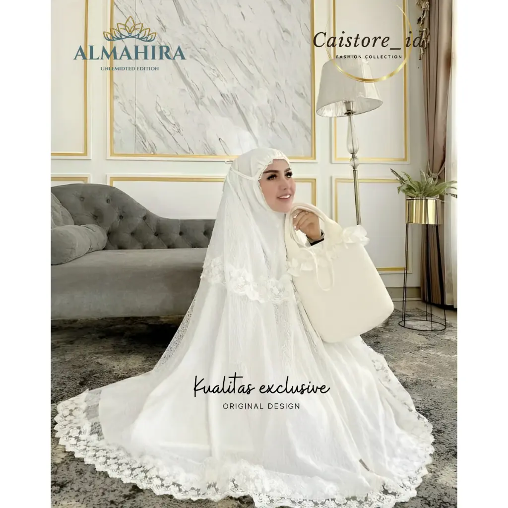 Almahira Alfurqon Mukenah Dewasa Mewah  Kain Premium Motif Renda Dan Full Brukat  Nyaman Umrah Seserahan Pernikahan Hantaran Terbaru Atasan Bawahan