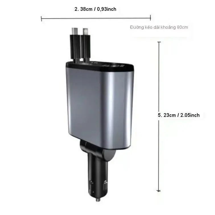 Tẩu Sạc Nhanh Ô Tô 120W 4 trong 1 Bộ Sạc xe hơi USB Type-C cho Điện Thoại - Có Dây Sạc Rút Gọn Thông Minh Tiện Ích Phụ Kiện 2