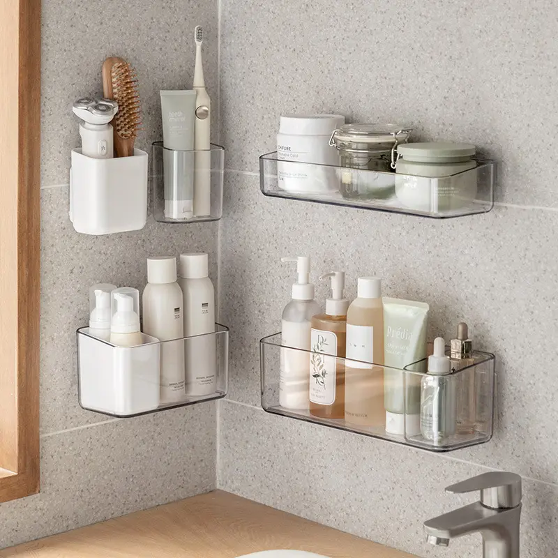 Lanjiaoluo Bathroom Rack Punch-Free Bathroom Vanity Wall Mounted Storage Rack Wall-Mounted Cosmetics Storage Box Organiser