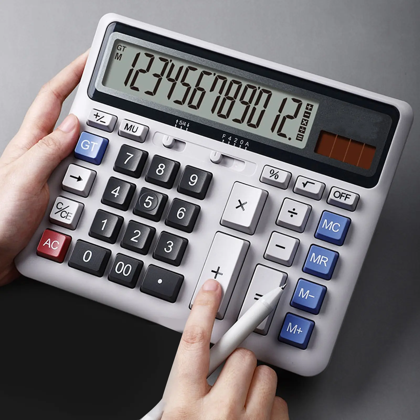 Kalkulator elektronik desktop 12 digit, 1 set, bateri kuasa dwi, dengan paparan LCD besar, untuk pejabat dan rumah