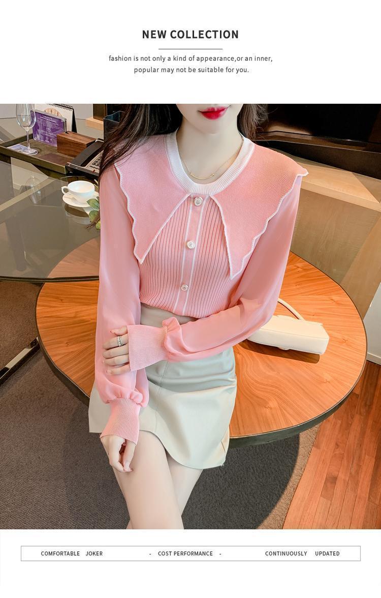Product Introduction of Áo Len Nữ, Cổ Búp Bê Trông Trẻ Trung Dễ Thương, Màu Hồng, Áo Lớp Nền Dệt Kim, Có Thể Mặc Bên Trong, Hàng Mới Về Mùa Xuân 2024 19