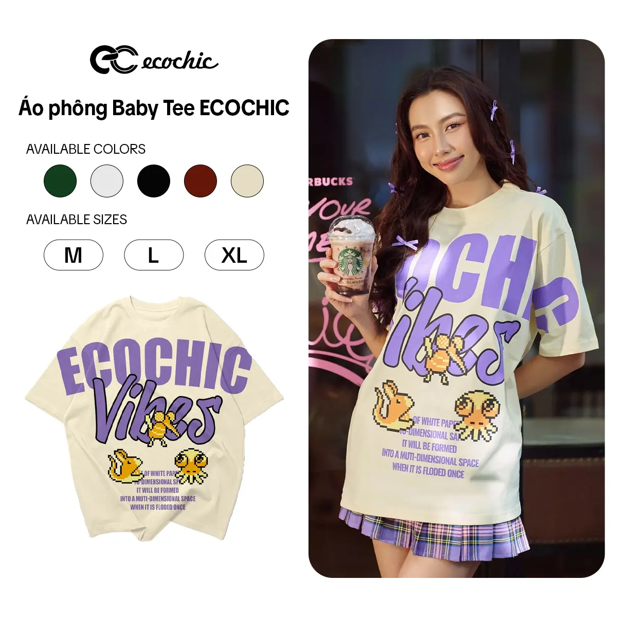 Áo Phông ECOCHIC VIBES Tee D720 Local Brand Chính Hãng Unisex Form Rộng Oversize Premium Vải Cotton