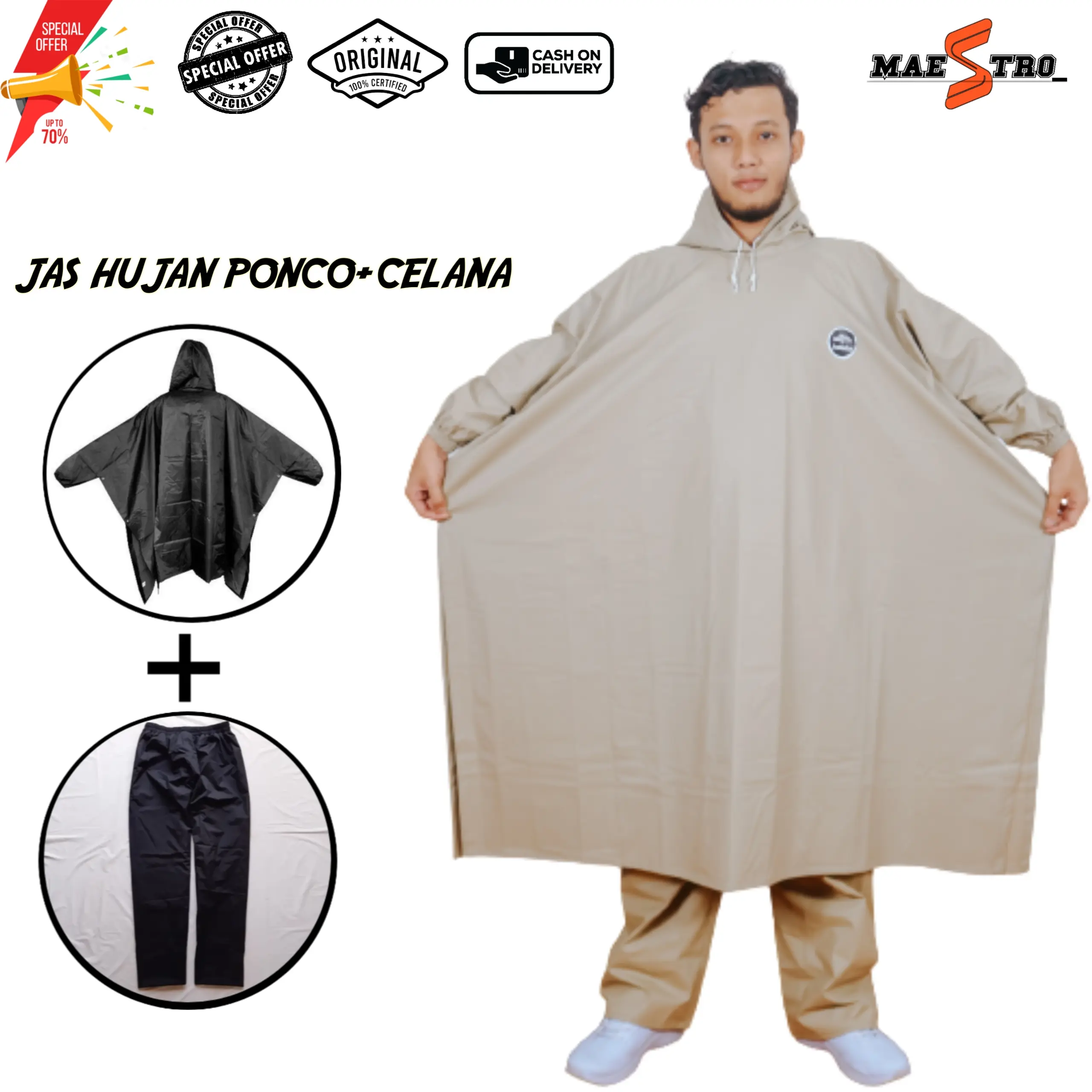 Jas Hujan Raincoat ponco/Kelelawar Jumbo Lengan Plus Celana Pria wanita Dewasa bahan PVC Anti rembes dan Anti Robek Mantol Mantel Poncho celana ponco travelling ponco lgn biru xxl