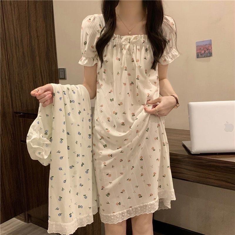 ￼váy ngủ ngắn tay phong cách công chúa in hoa mới chất lượng cao phục vụ tại nhà mùa hè 1