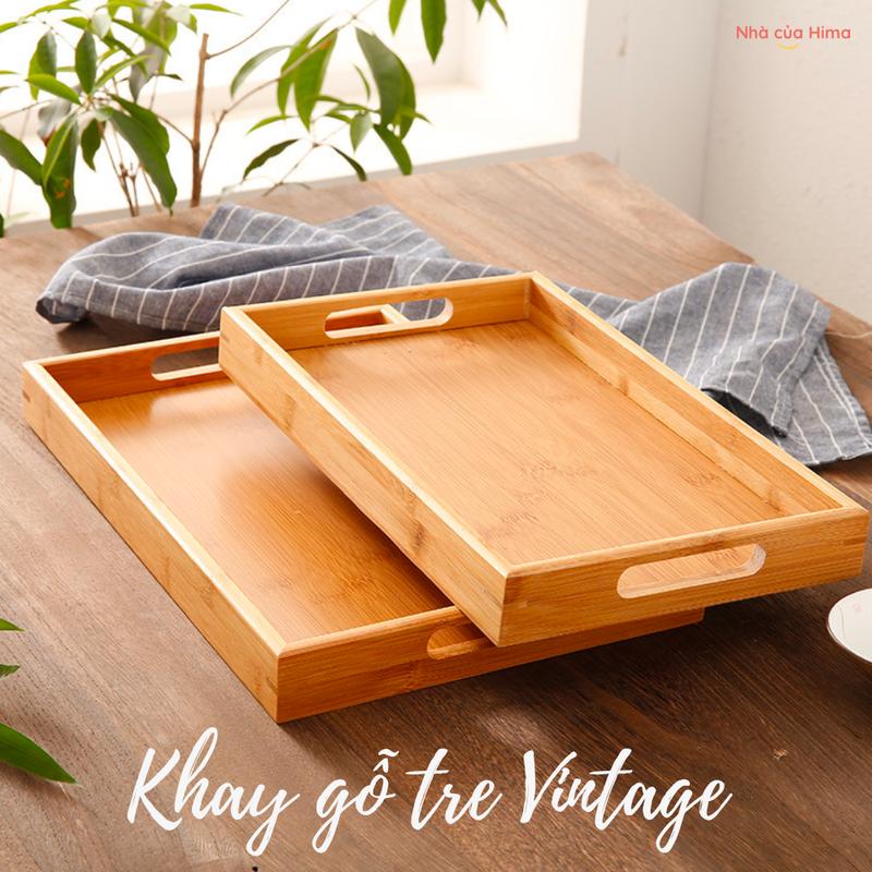 Khay gỗ tre đựng trà,thức ăn hình chữ nhật 38cm*25cm - An toàn, cao cấp,chắc chắn - Ảnh Thật