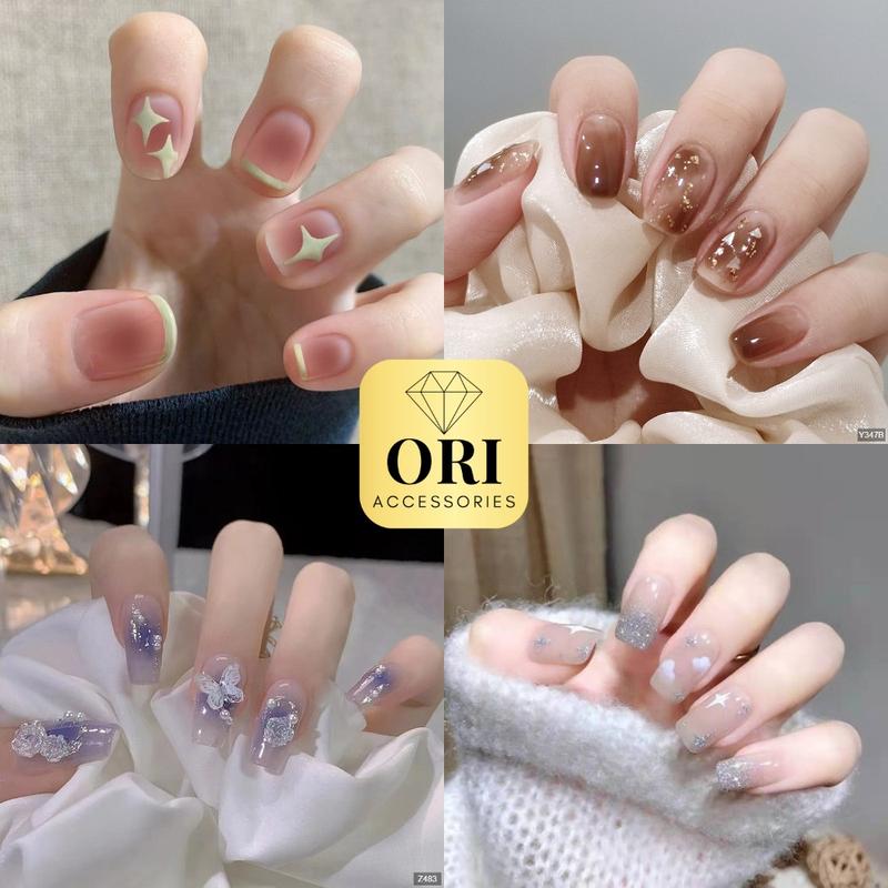 Móng Tay Giả Nail Box Đính Đá Đính Charm Kiểu Dài Màu Hồng Đen làm nail ORI ACCESSORIES ZX12