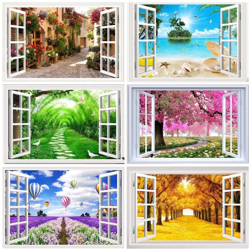  Tranh dán tường hình cửa sổ phong cảnh  sẵn keo Decor Decal Decor Phòng Phòng Khách Trang Trí Nhà 