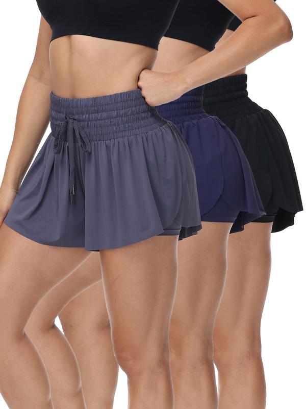 Women's Solid Drawstring Waist Gym Shorts, Casual Comfy Breathable Skorts for Gym Yoga Workout Running Golf Tennis, Ladies Sportswear for All Seasons, Gym Clothing 3