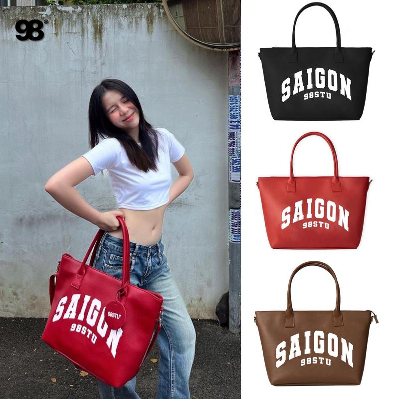 Túi tote Saigon 98stu size L da pu cao cấp đựng vừa laptop 20inch tặng kèm dây đeo và tag