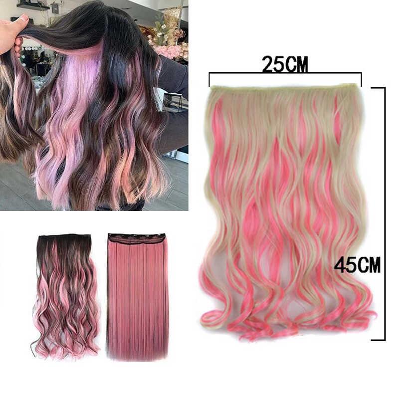 Long Curly 5 Clip In Extension High Temperature Synthetic Brown Mixed Green Blue Pink red Hair Piece 6