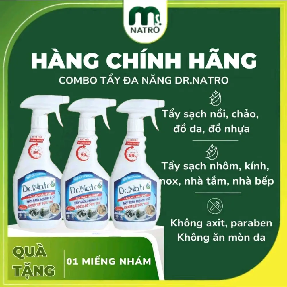 [Combo 3 Chai] Tẩy Đa Năng Dr Natro Tẩy HÀNG VIỆT Sạch Mọi Vết Bẩn Chai 500ml, Làm Sạch... nước lau bếp Tẩy Đa Năng