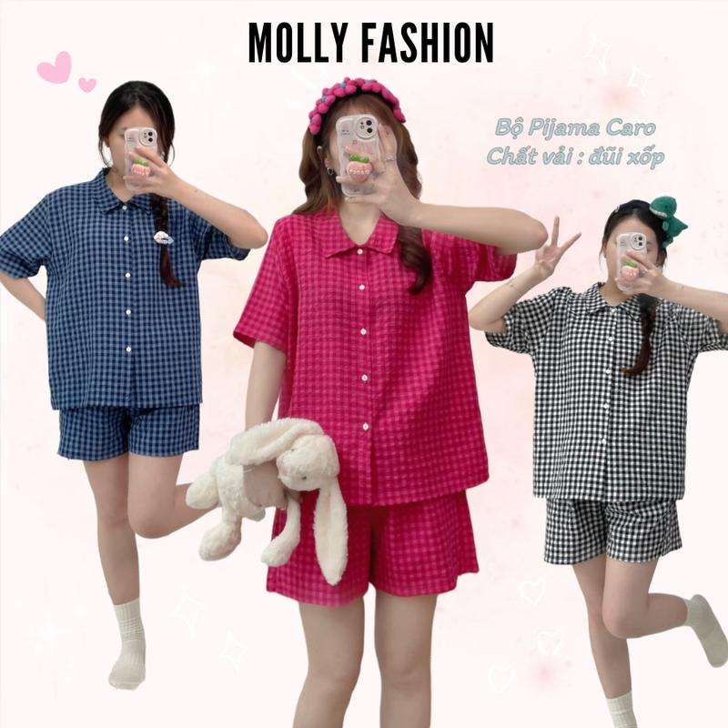 Bộ đồ ngủ nữ CARO BST01 nhiều màu mặc nhà mùa hè, set đồ nữ Pijama Bigsize cotton xốp MOLLY FASHION