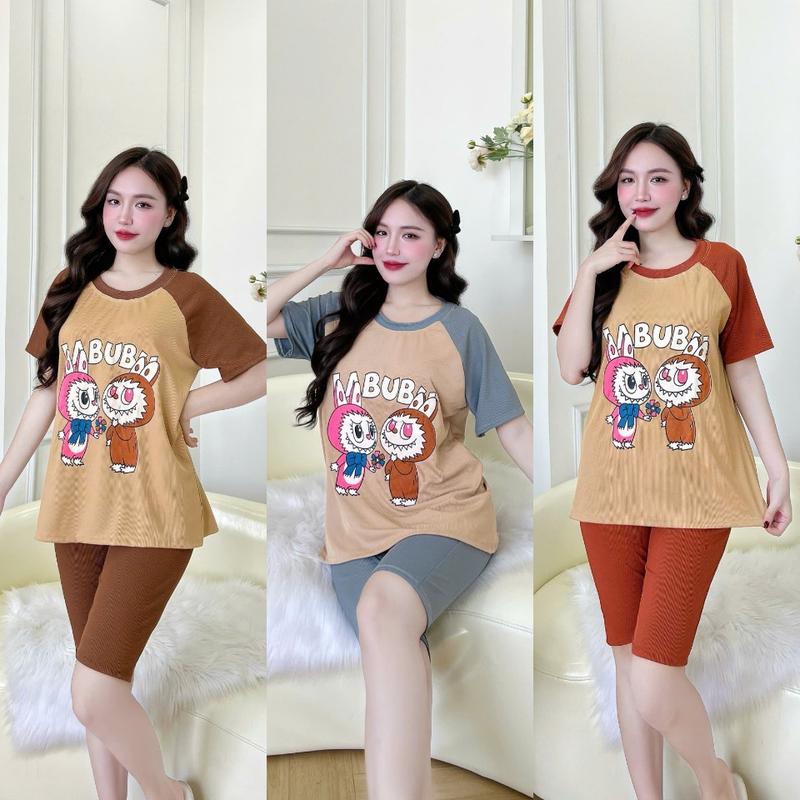 Product Introduction of Bộ đồ lửng tăm hàn phối lubabu dễ thương,chất thun tăm hàn mềm mại,thoáng mát,co giãn bốn chiều tăng độ thỏa mái khi mặc,quần có túi sâu rất tiện lợi. Thời Trang Tuyết Nhi. Nữ Women Áo Quần Ngủ Top Voi 27