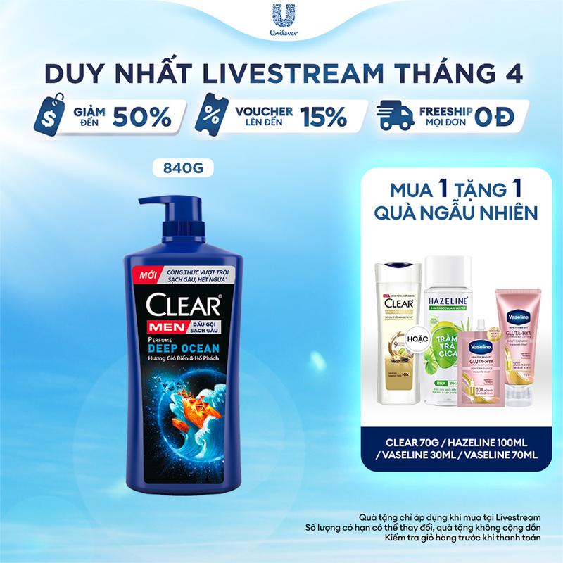 Dầu Gội Đầu CLEAR MEN Perfume Deep Ocean Hỗ Trợ Dưỡng Tóc, Chăm Sóc Tóc Ngăn Gàu Ngứa Và Lưu Hương Nước Hoa Đẳng Cấp 840G [1]