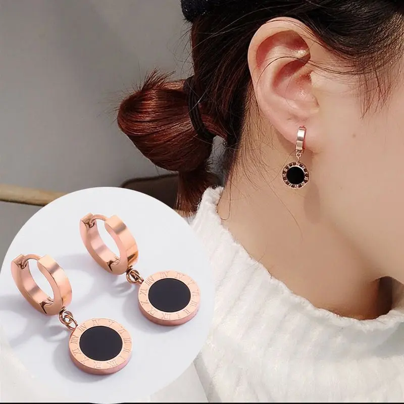 Anting Titanium  Mata Bulat Hitam Accesories Wanita Kekinian Anti Karat Dan Luntur Emas Earrings