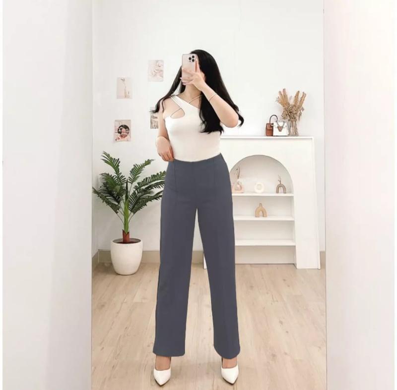 Kulot Resleting kulot highwaist scuba Premium adem celana wanita Panjang Celana Kerja Wanita Terbaru Fit Karet Fit Karet Melar Basic 3