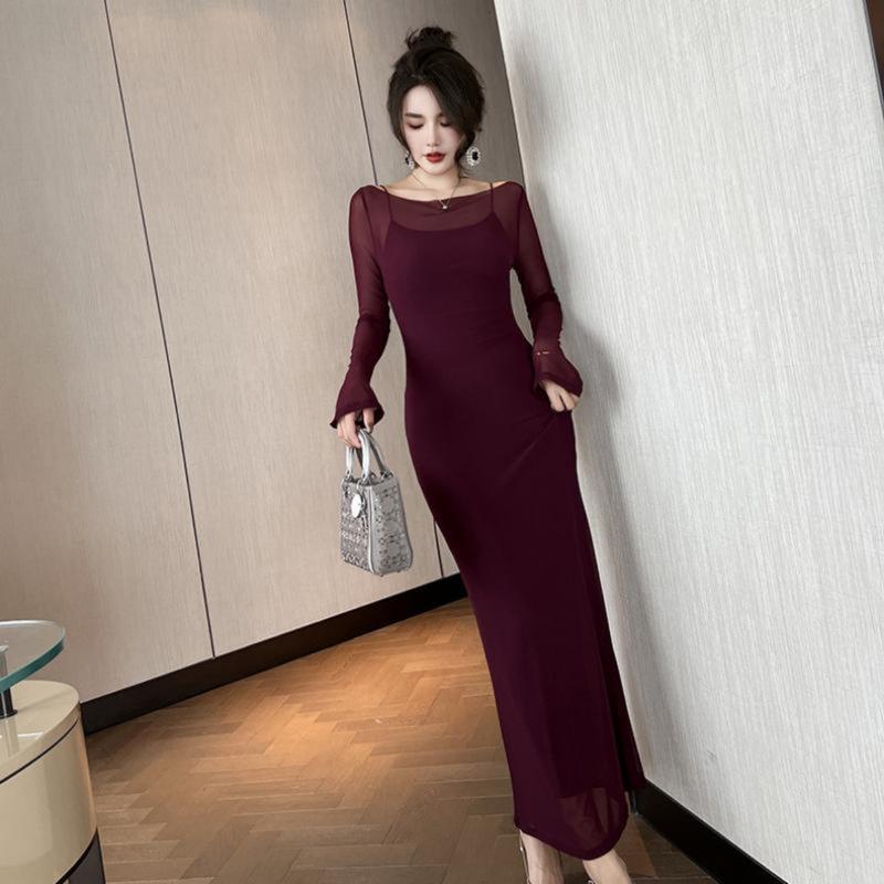 Váy Mùa Xuân Phong Cách Hepburn Pháp, Cao Cấp, Cảm Giác Gợi Cảm, Mới, Dáng Ôm Và Giảm Béo, Dài 3