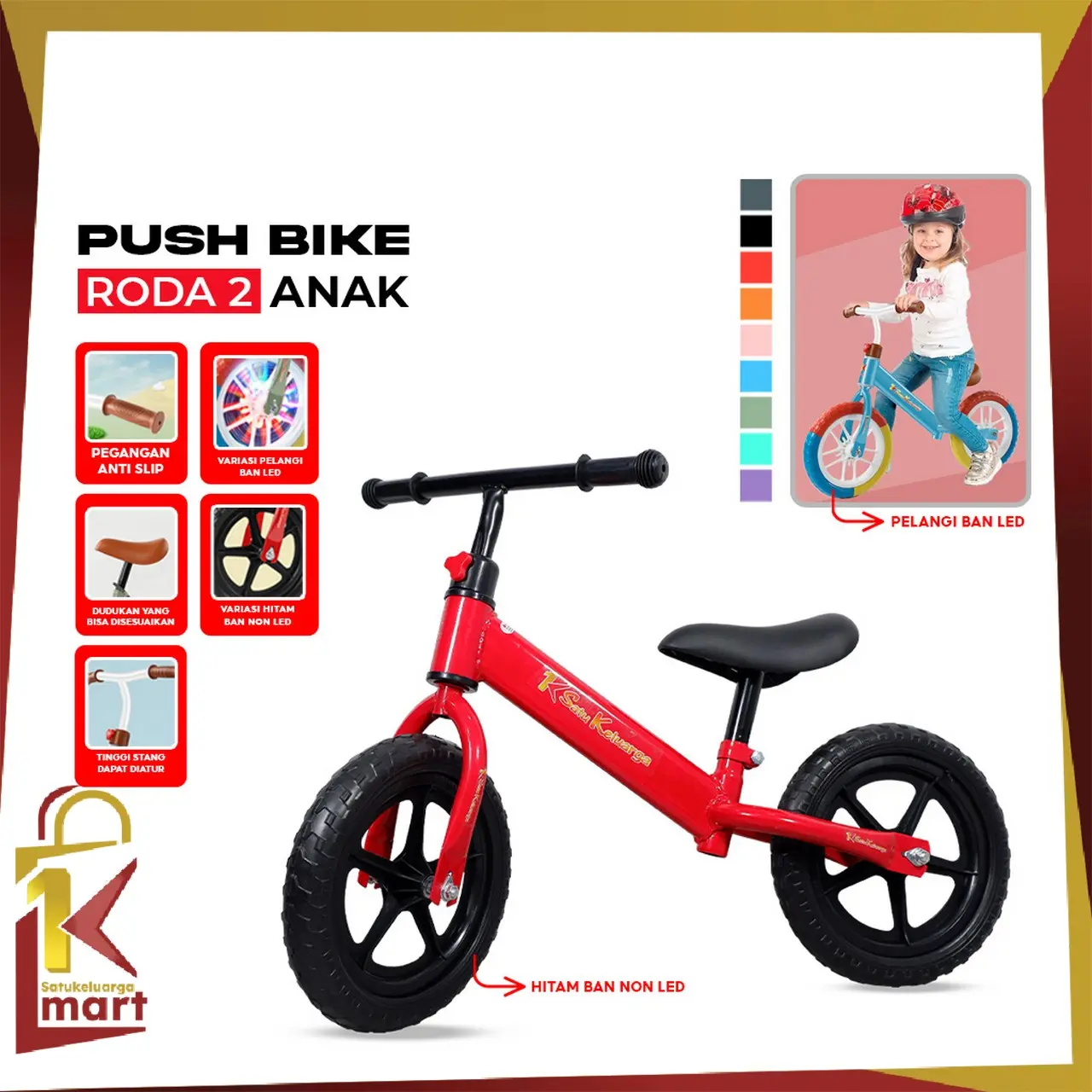 COD SM M341 Balance Bike Mainan Anak Sepeda Roda 2 Tanpa Pedal Ban