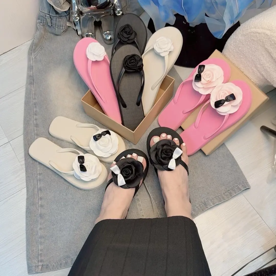 Dép Kẹp Hoa Trà 3 màu hàng QC Túi Zip mùa hè DéP Shoes Nữ GiàY Cao Su dép  3