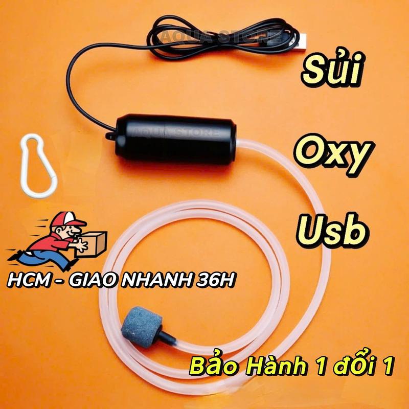 Trọn bộ máy Sủi Oxy 1 vòi mini kết nối USB - Sục khí oxy cho bể cá