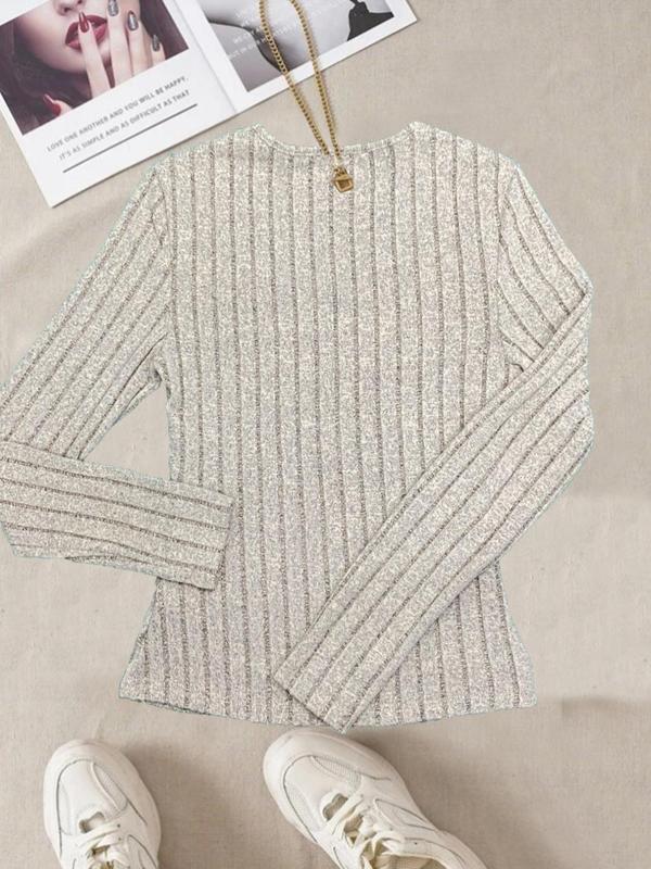 Women's Plain Textured Fake Buttons Wrapped Ruched V Neck Tee Without Necklace, Elegant Casual Long Sleeve T-Shirt, Ladies Fall & Winter Top 1