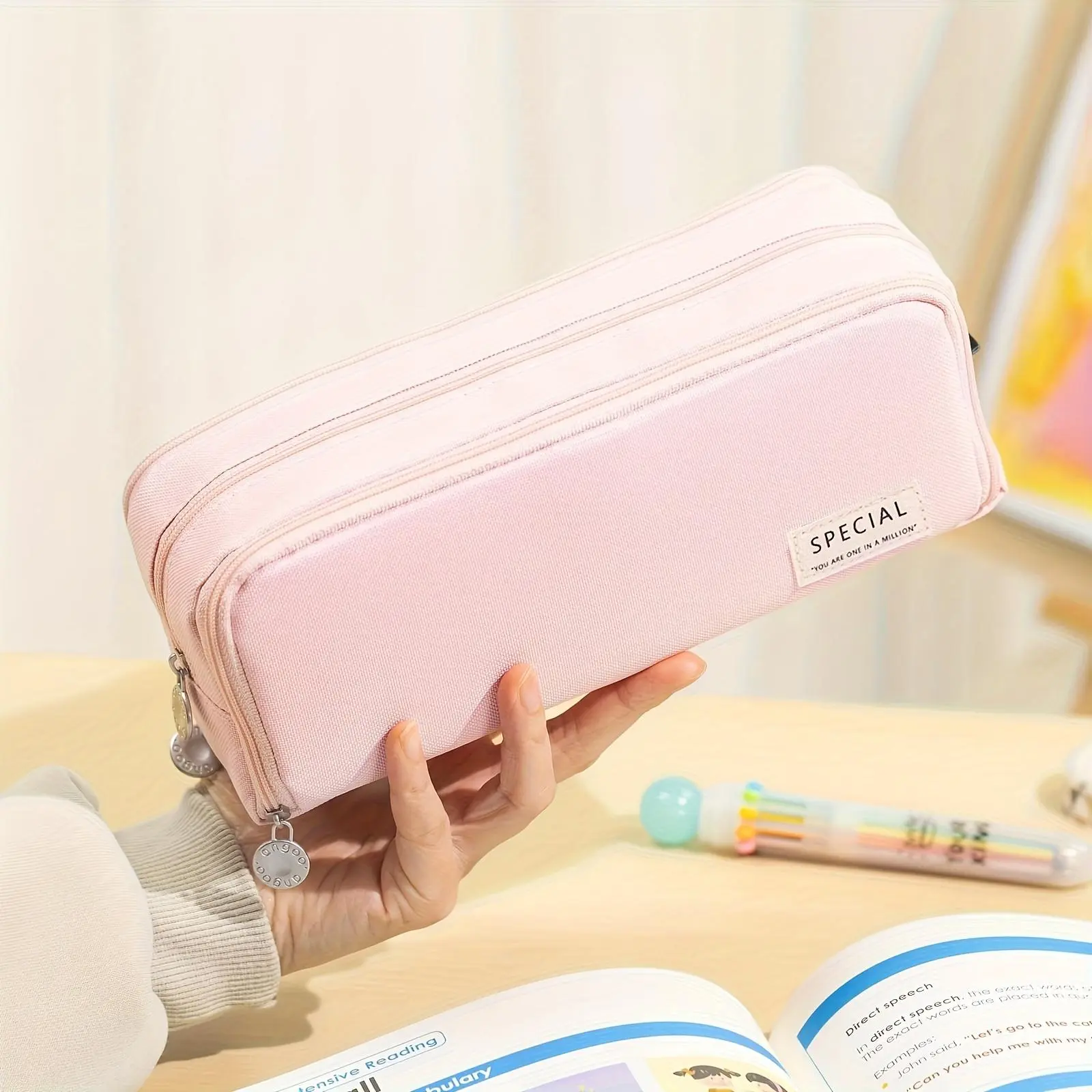 Tri-fold Oxford Fabric Pencil Case, 1 Count Double-sided Canvas Pen Storage Bag, Durable Fabric Pencil Case for School & Office