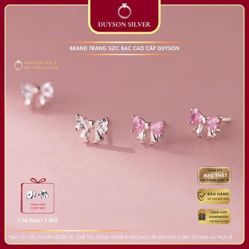  Khuyên tai bạc nữ Duyson Silver hình chiếc nơ đính đá trắng hồng bông tai bạc Ý dễ thương  1 ĐÔI  KNXK64 