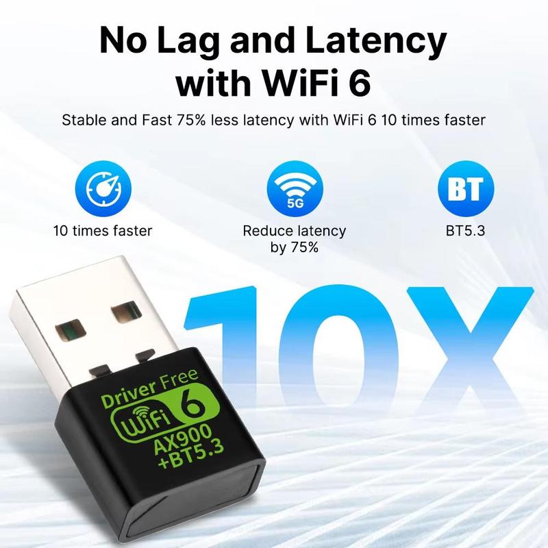 Product Introduction of Kebidumei Adapter USB WiFi 6 AX900 Bluetooth 5.3  Wireless Tourist Band Antenna  Wi-Fi 2.4G and 5GHz Suitable For PC Laptop Windows 10 11 Free Driver 45