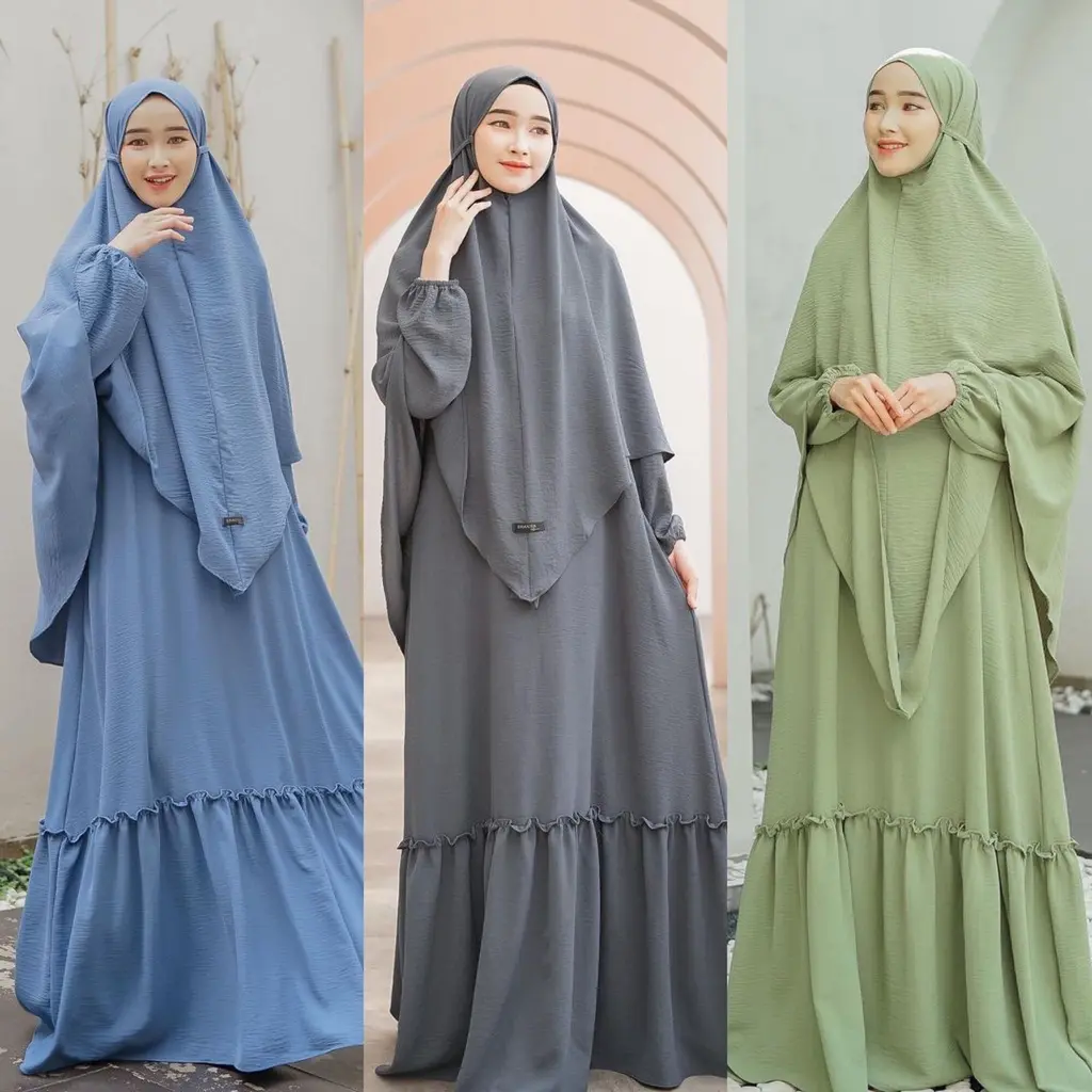 GAMIS SYAKIRA SYAR'I SET HIJAB BERGO BUSUI FREADLY KEKINIAN TERBARU ELEGAN BAHAN CRINKLE AIRFLOW [  ]BISA COD khimar muslim syari  wanita  kerudung Lebaran