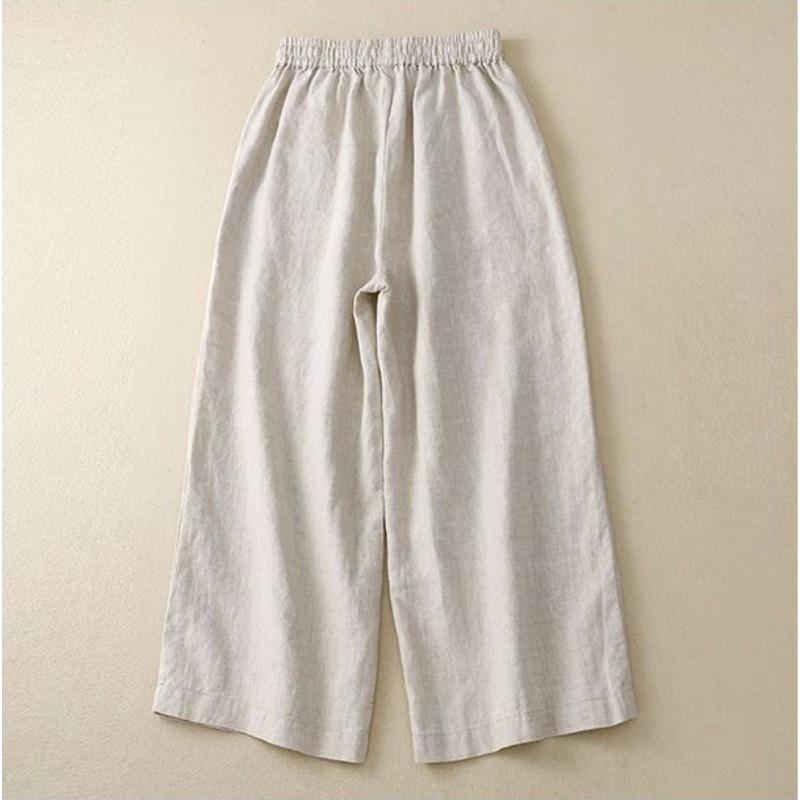 Quần Dài Vải Lanh Cotton, Eo Co Giãn, Phong Cách Cổ Điển Thẳng, Dành Cho Nữ, Thường Ngày, Hàng Mới Về, Quần Cropped 1