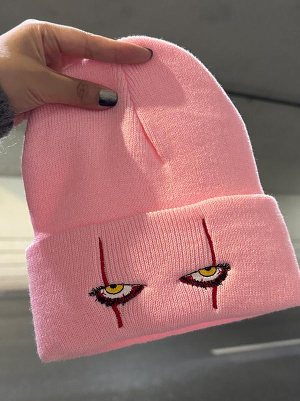 Unisex Street Style Beanie Hat with Eye Design, Casual Trendy Warm Beanie Hat, Fashionable Knitted Beanie Hat For Fall & Winter 8