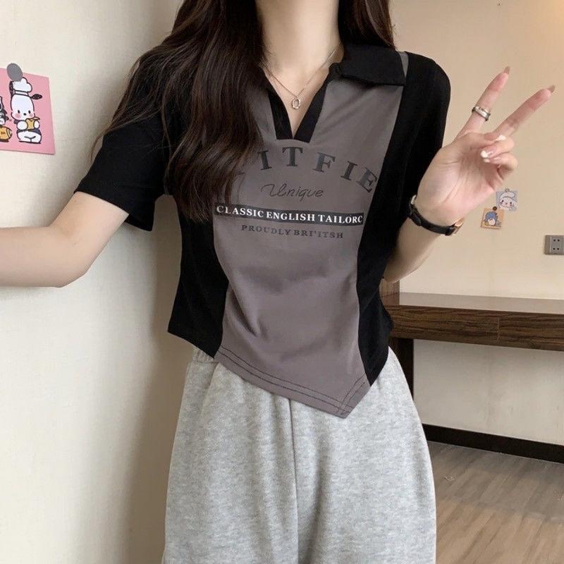 Áo polo thun cổ trụ kiểu phối màu nâu đen in ảnh VANISA CT056 8