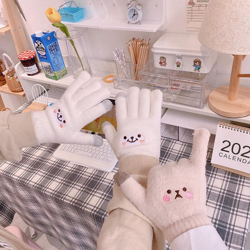  Găng tay len hoạt hình bao tay giữ ấm mùa đông phối mặt thỏ style Hàn quốc dễ thương sẵn hàng GT01 Nhung Nam 