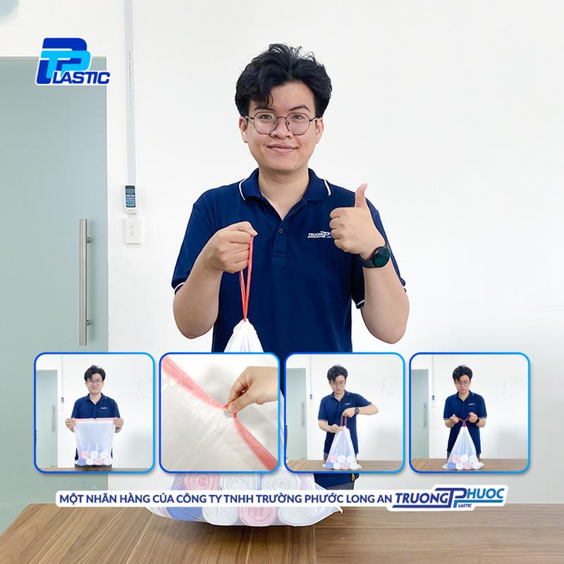 Túi PP Nhựa - Cuộn 15 Túi đựng rác có dây rút TP Plastic 6