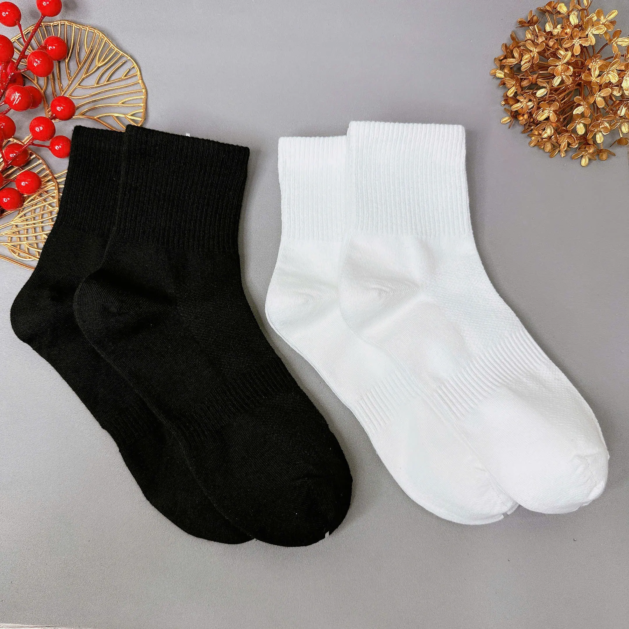 [Combo 5 Đôi] Tất Vớ Nam Nữ Cổ Lửng Thoáng Khí Cotton Trơn Dệt Kim 14cm dày mềm mịn trắng-đen-xám