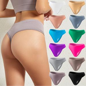 T-back WOMEN'S low waist sexy Cotton Girls T-back plump girls plus size European and American fitness sports T shape underwear Panty Seamless Fabric Nylon Womenswear Hip Knitting Solid Innerwear Basic Comfort Minimalist