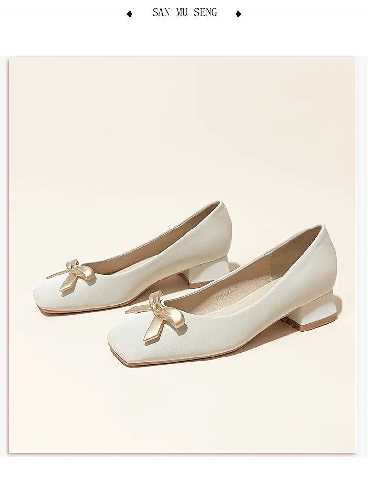 Product Introduction of Square Toe Chunky Heel Single Shoes for Women 2024 New Spring and Autumn Versatile Low Heel Comfortable Burgundy Xiuhe Shoes Bride Wedding Shoes Shoes 29