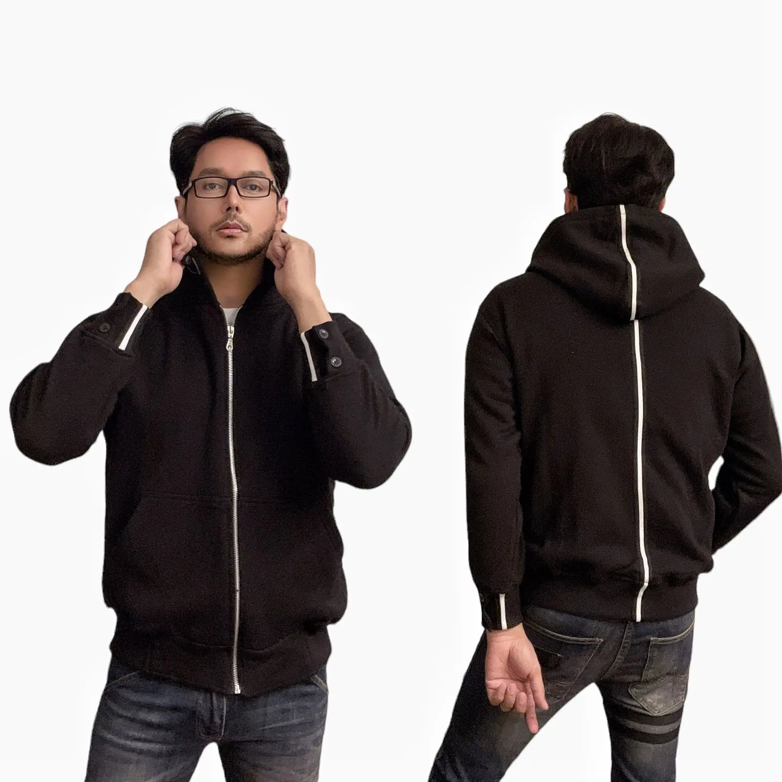Best seller/ Jaket Hitam stripe putih by aranesia